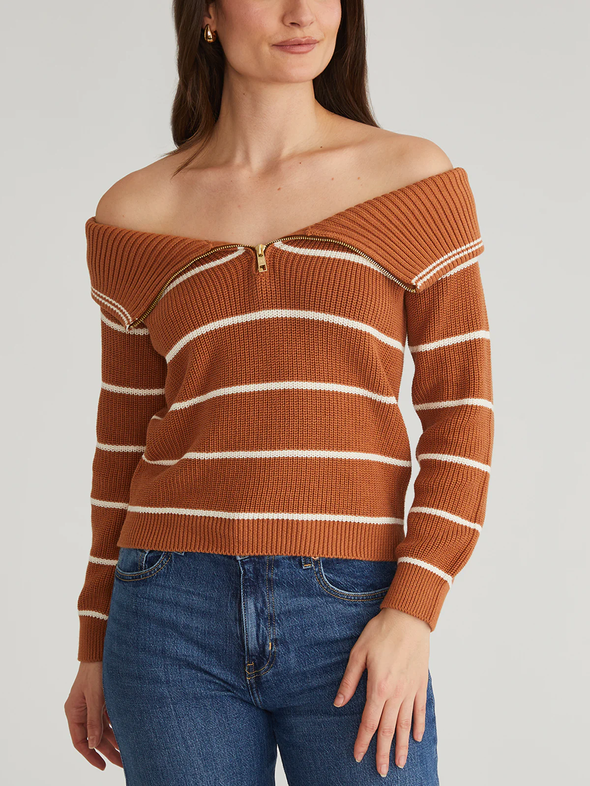 Sierra: Cotton Stripe Off Shoulder Pullover