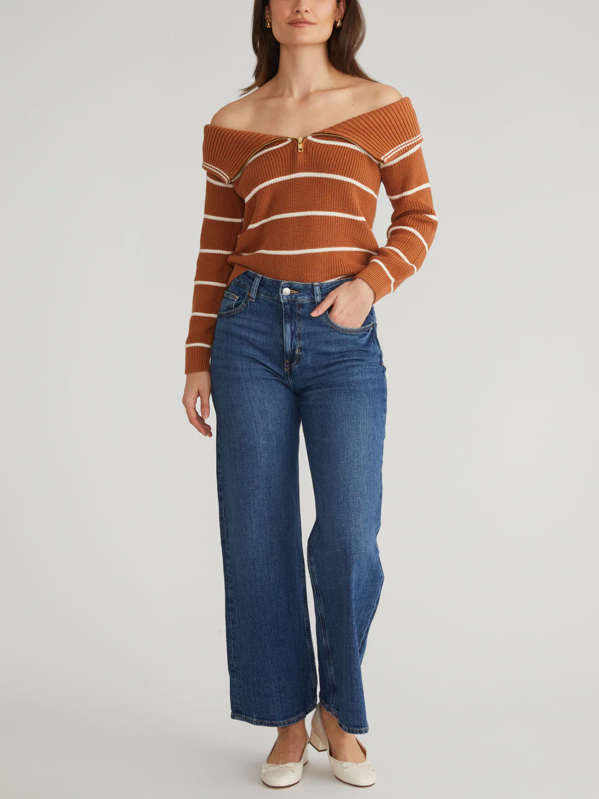 Sierra: Cotton Stripe Off Shoulder Pullover - Image 4