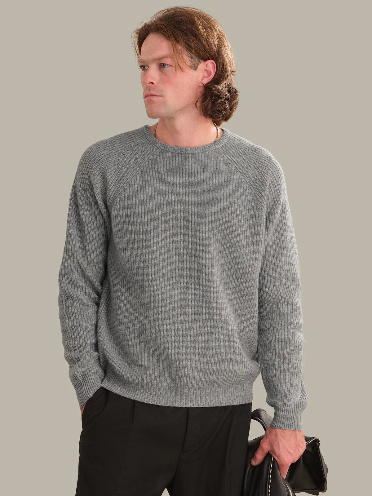 Theo: Men's 100% Cashmere Shaker Stitch Crewneck