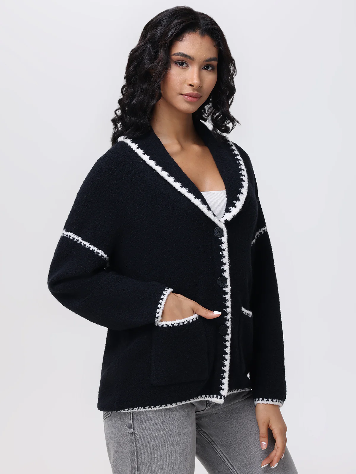 Tierney: Whipstitch Scarf Neckline Cardigan - Image 4