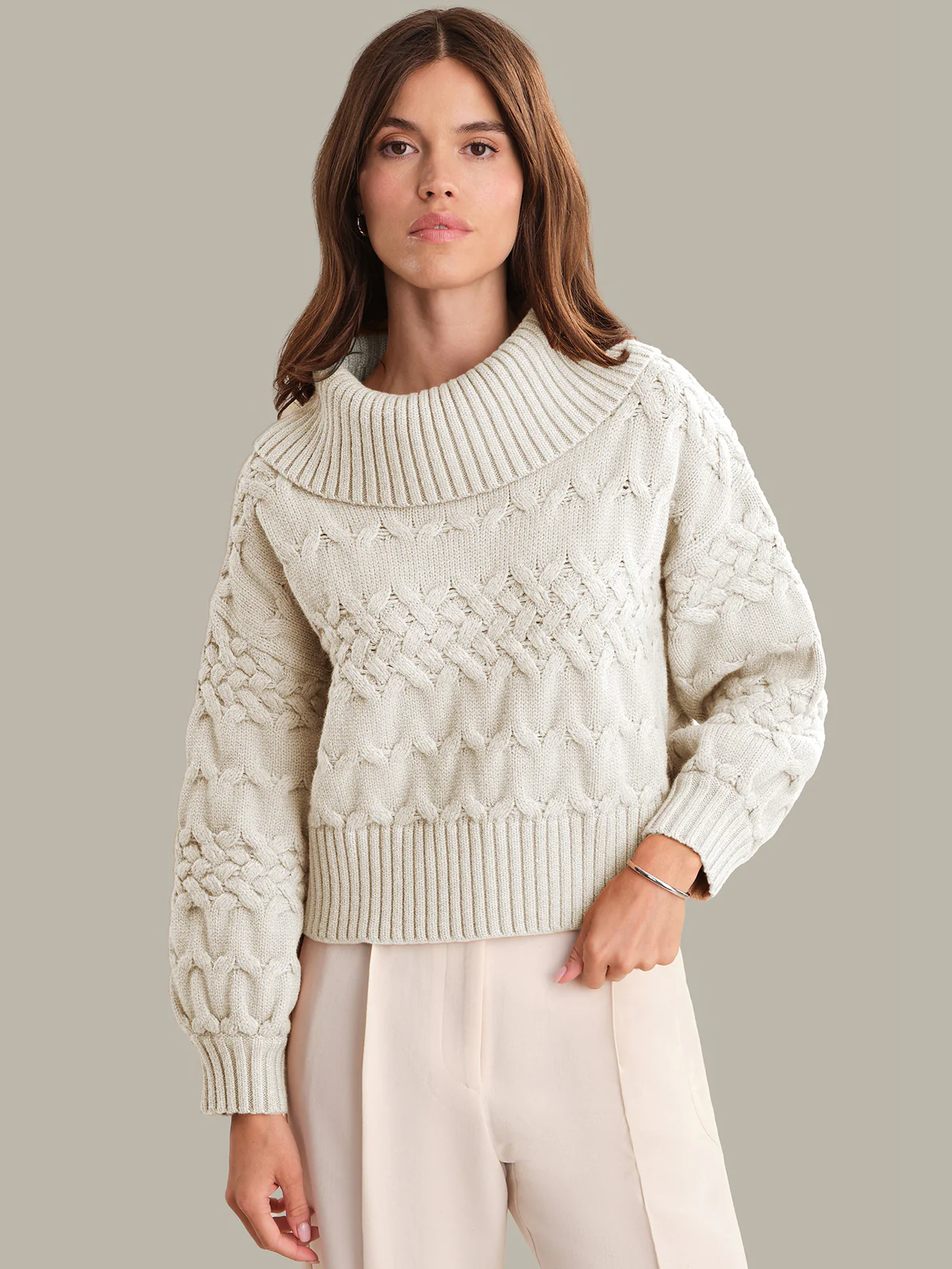 Vera: Mixed Cable Knit Turtleneck Sweater