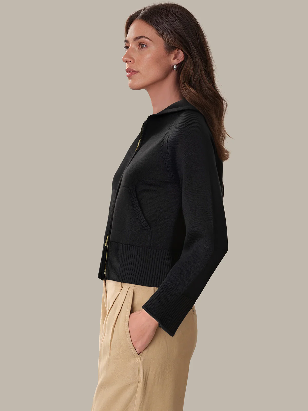 Lara: Zip Front Cotton Sweater Jacket - Image 3